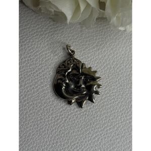 Vintage 925 Sterling Silver Moon & Sun Pendant Length 1.20 Inch